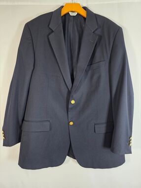 Mens Navy Wool Blazer Gold Buttons Joseph Feiss 42R Classic Sport Coat